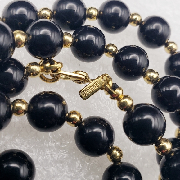 Monet Navy and Gold Beaded Necklace - Picture 3 of 9